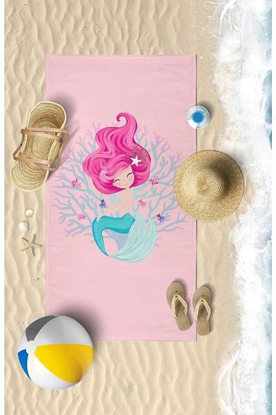 VEVİEN HOME Cute Mermaid Digital Printed 60x130 Cm Prosop De Plaja Copii