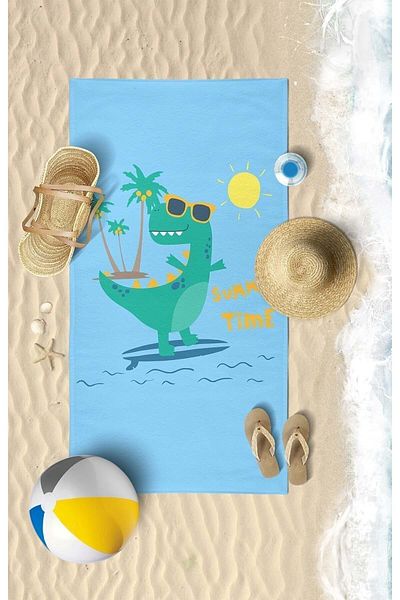 VEVİEN HOME Prosop De Plaja Copii Surf Dino 2 Imprimat Digital 60x130 Cm