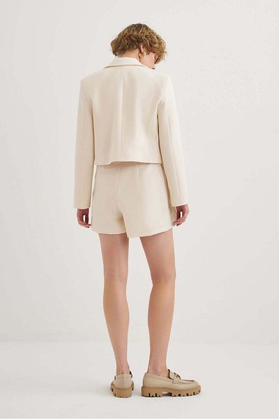 mathilda store White Oversize Women's Blazer - Gold Button Detailed, Half Padded, Cotton Lined Stylish Crop Jacket