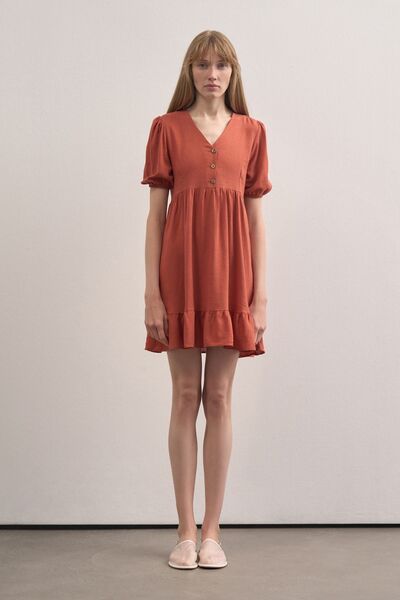 Mathilda Store Kadın V Yaka Linen Elbise