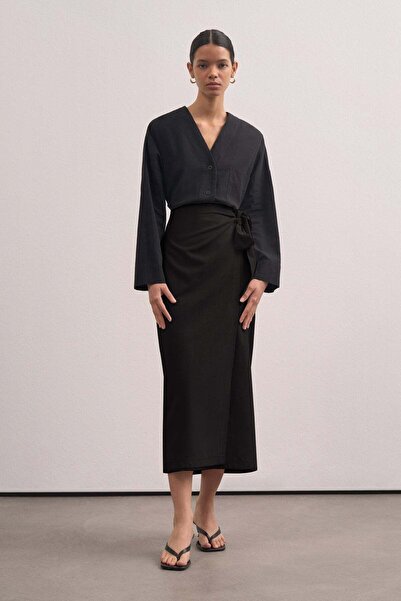 Mathilda Store Kadın Keten Anvelop Midi Etek