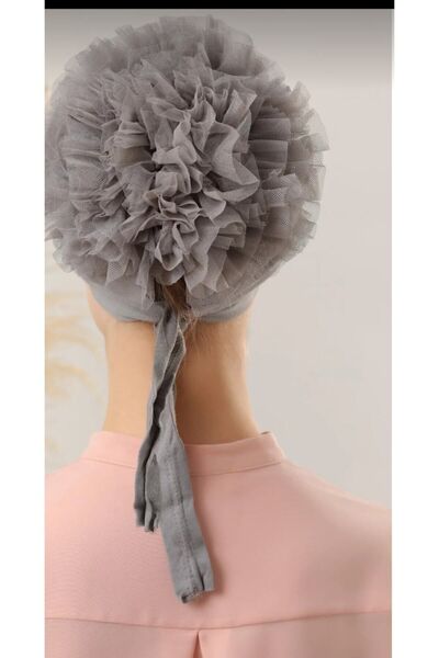 feronis Hijab Women's Gray Combed Cotton Knob Bonnet