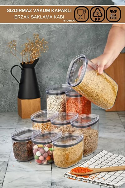 Poomy Saklama Kabı Set - 9'lu Set Sızdırmaz Kapaklı Oval Kristal Erzak Saklam...