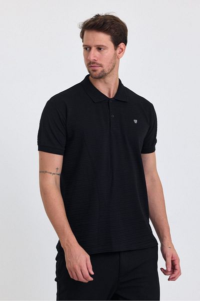 COMBİNE MİCHAİL Ανδρικό μπλουζάκι Polo Neck Slim Fit - 100% βαμβάκι, Σετ 2, ΜΑΥΡΟ ΜΑΥΡΟ
