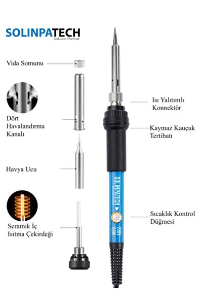 SolinpaTech 60w Sıcaklık Ayarlı Kalem Havya Stand Lehim Bant Lehim Pastası Seti