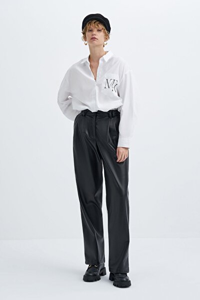 Mathilda Store Kadın Deri Görünümlü Palazzo Pantolon