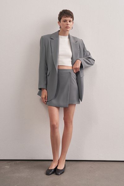 mathilda store Gray High Waist Asymmetric Mini Skirt - Hidden Zipper, Unlined and Stylish Patterned
