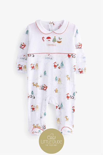 Next Baby 100% Organic Cotton Red Santa Claus Jumpsuit