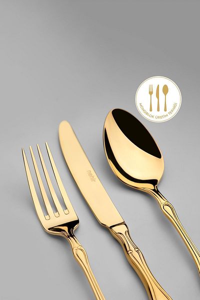 Nehir adriana Titanium - 12 Person 89 Piece Leather Boxed Fork Spoon Knife Set