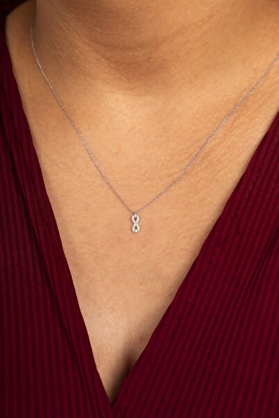 klas gümüş Gümüş Zirkon Taşlı Minimal Sonsuzluk Rodaj Kolye
