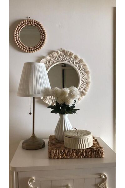 BOHEM Makrome Ayna , Ahşap Boncuklu Ayna, Ayna, Dekoratif Ayna