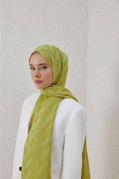 VALORSCARF Olves Green Fish-Back Patterned Jacquard Shal