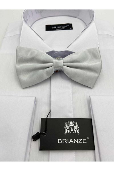 Brianze Light Gray Satin Bow Tie - Solid Color