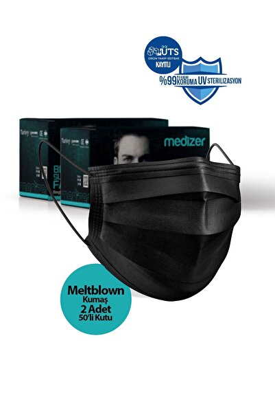 Medizer Siyah Cerrahi Maske Meltblown - 100 Adet