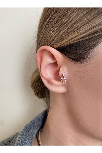Okkostore Kadın Silver Cerrahi Çelik Tektaş Ve Sallantılı Kalp Detaylı Pierci...