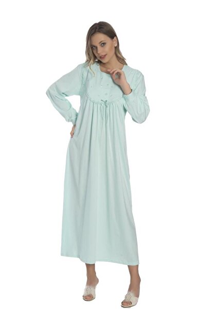 AKALA -dy Pamuklu Uzun Kol Penye Kadın Gecelik 9005