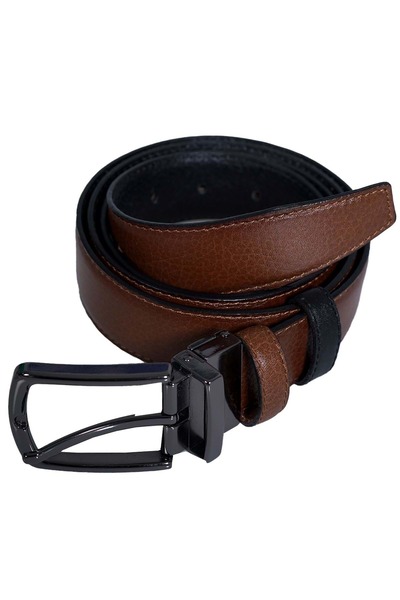 Exve Exclusive Tan and Black 2in1 - 100% Genuine Leather Belt with Rotating Buckle