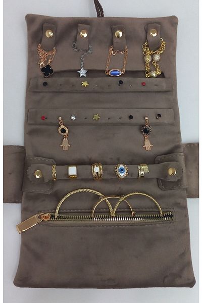 Moda fiesta Jewelry Organizer Πτυσσόμενη θήκη κοσμημάτων σε ρολό Τσάντα ταξιδιού (Coffee with Milk)