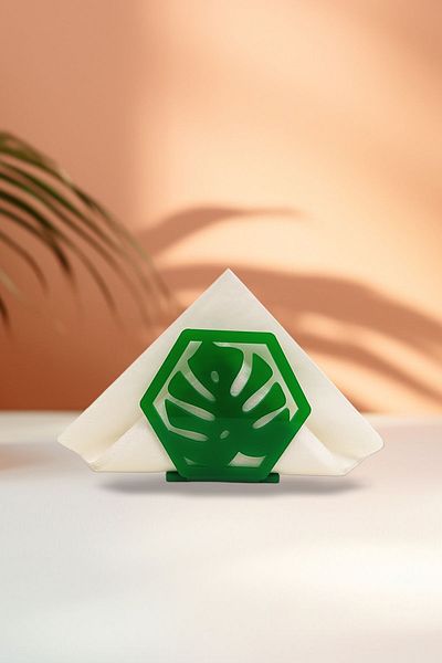 Story Monstera Leaf Themed Green Color Acrylic Napkin Holder