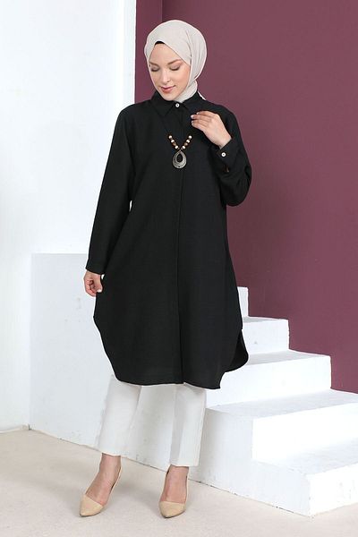 Tesettür Dünyası Plus Size Halskette Tunika Tsd230509 Schwarz