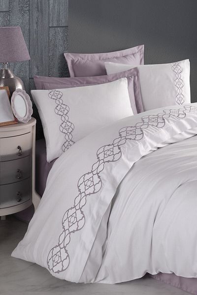 Dantela Cotton Satin Embroidered Double Duvet Cover Set - Victoria