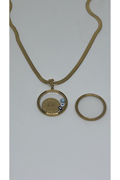 By Semra CAM ÇERÇEVELİ KALIN İTALYAN ZİNCİRLİ ÇERÇEVESİ AÇILAN ÇEYREK VE YARIM ALTIN KONULAN ÇELİK KOLYE