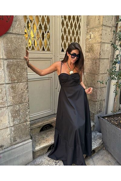Natavan Rochie cu bretele lungi maxi - Detaliu cu volane
