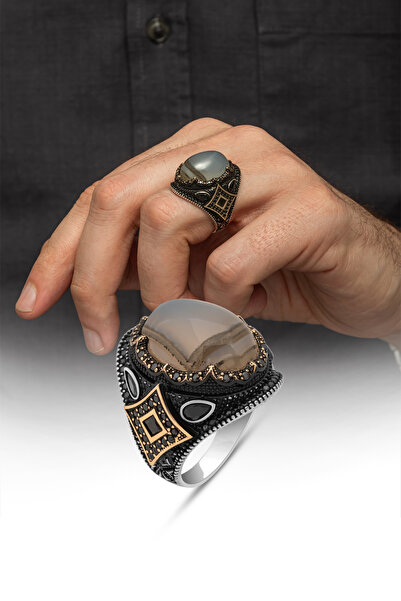 ALYANSEVİM Yemen Akik Taşlı 925 Gümüş Alyans Yüzük