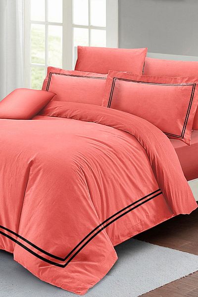PerlaSera 3D Custom Design - Double Duvet Cover Set, Tightly Woven Cotton Satin, Luxury Salmon