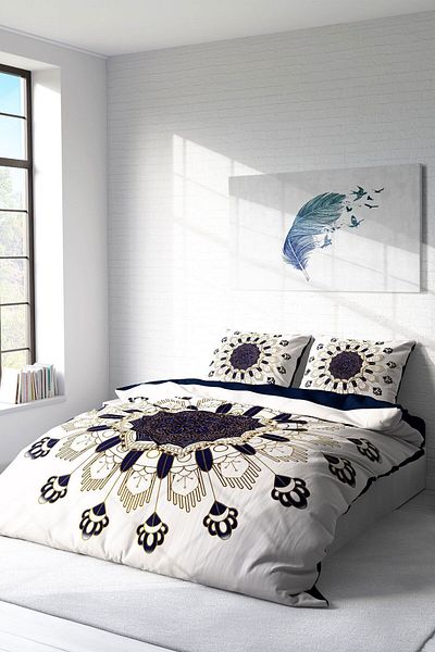 MonoHome 100% Cotton Satin Double Duvet Cover Set with Elastic Sheets Ottoman Motifs III
