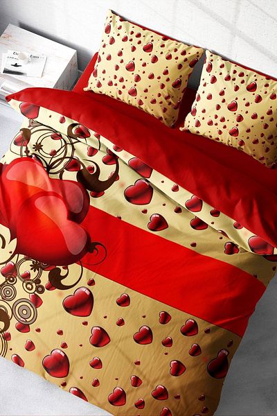 PerlaSera 3D Custom Design - Double Duvet Cover Set, Tightly Woven Cotton Satin, for Valentine's Day