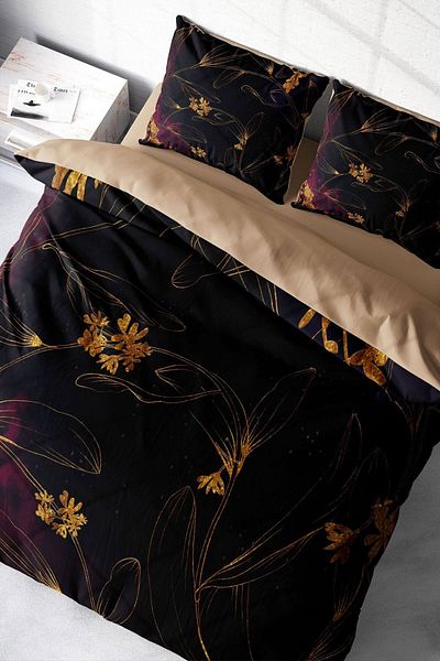 PerlaSera Black Flower Pattern 3D Cotton Satin Duvet Cover Set - Double