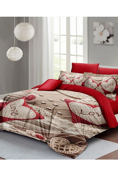 MonoHome Valentine's Day Special Double Duvet Cover Set Cotton Satin Memory Love