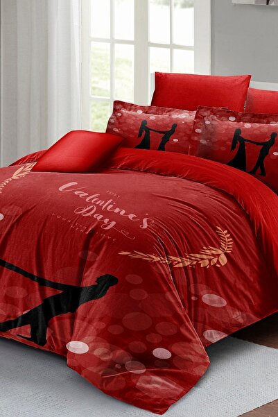MonoHome Double Duvet Cover Set for Valentine's Day - 100% Cotton Satin, Valentine's Day