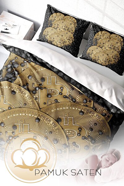PerlaSera Bitcoin-1 3D Спеціальний дизайн - Двоспальний комплект постільної білизни, щільно тканий бавовняний сатин