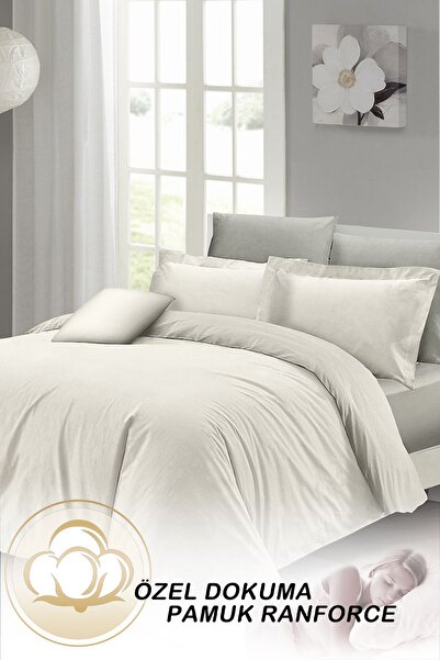 MonoHome Double Duvet Cover Set with Fitted Sheets Cream Lux Cotton Ranforce