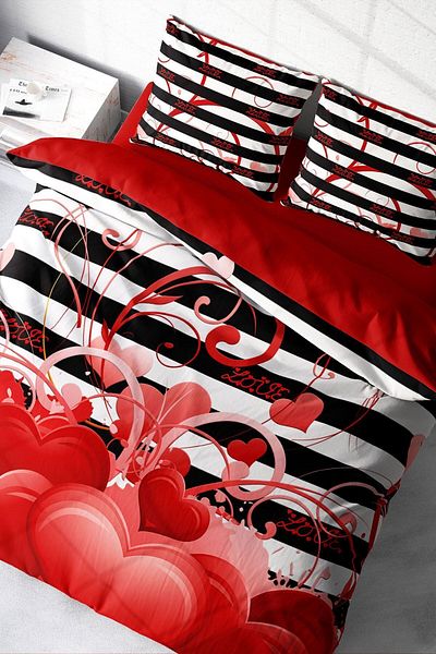 PerlaSera 3D Custom Design for Valentine's Day - Double Duvet Cover Set, Tightly Woven Cotton Satin