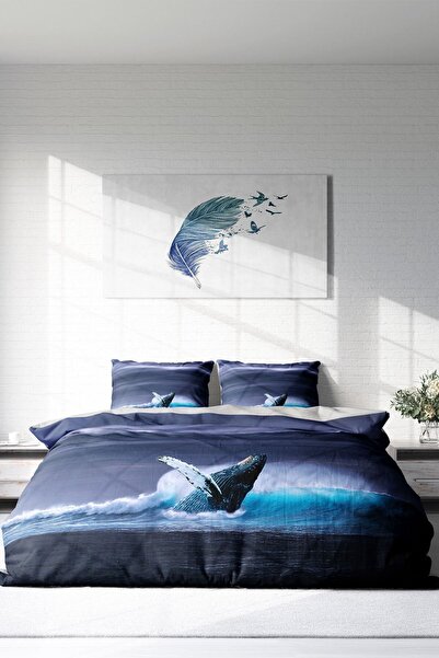 PerlaSera 3D Custom Design - Double Duvet Cover Set, Tightly Woven Cotton Satin, Shark