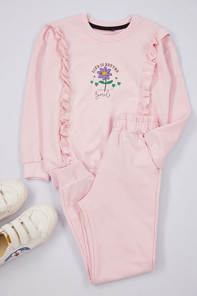 TRENDYOLKIDS Lila virágmintás kötött pizsama szett lányoknak - Tkdaw25au00077