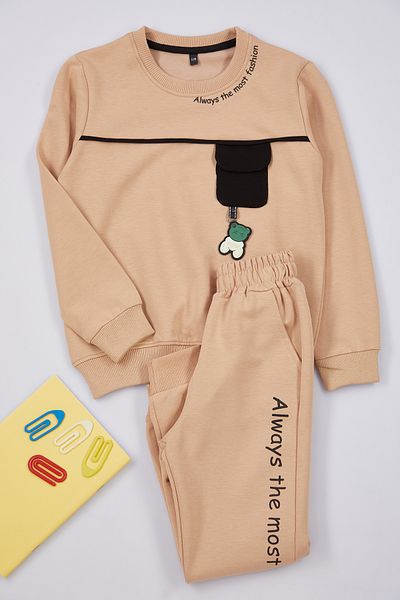 TRENDYOLKIDS Set de sus și de jos tricotat cu imprimeu Camel TKDAW25AU00078