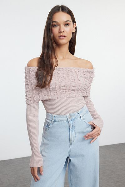 Trendyol Collection Carmen Collar Flow Detailed Powder Knitwear Sweater - Soft Textured Twoaw25Kz00228