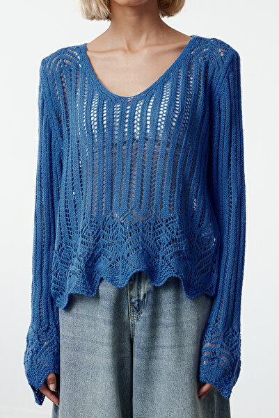 Trendyol Collection Pulover din tricotaj Saks ajurat - perforat, TWOSS20KZ0030