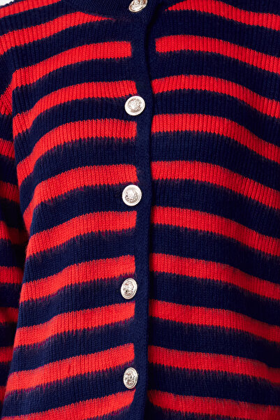 Trendyol Collection Sötétkék puha textúrájú csíkos testhezálló kötöttáru kardigán TWOAW24HI00040
