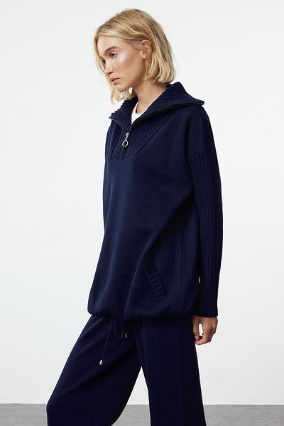 Trendyol Collection Sötétkék állógallér cipzáras kötöttáru szett - TWOAW25AU00025
