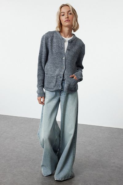 Trendyol Collection Crew nyakú indigó kötött kardigán - TWOAW25HI00270