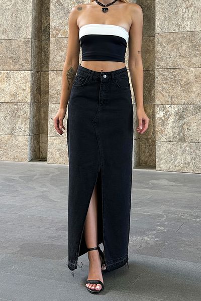 Trend Alaçatı Stili Blugi midi negri cu talie înaltă - ALC-X12548