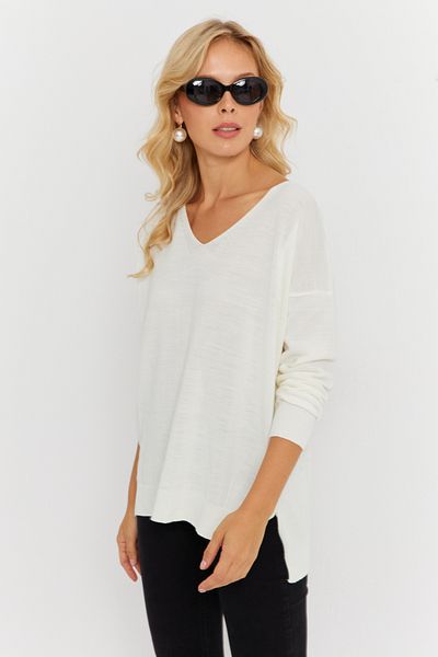 Cool & Sexy Ecru V-neck Knitwear Women's Sweater - YiL549