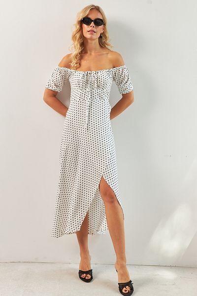 Cool & Sexy Rochie midi de damă cu fantă cu model alb - KED0243