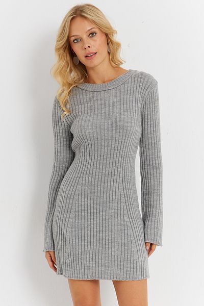 Cool & Sexy Gray Spanish Sleeve Knitwear Mini Women's Dress - YV273