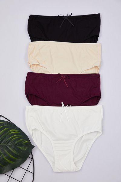 Trendyol Collection 4er-Pack Hipster-Slips aus Baumwolle - Burgunderrot, Mehrfarbig, Schleifen-/Banddetail Thmss24ku00040